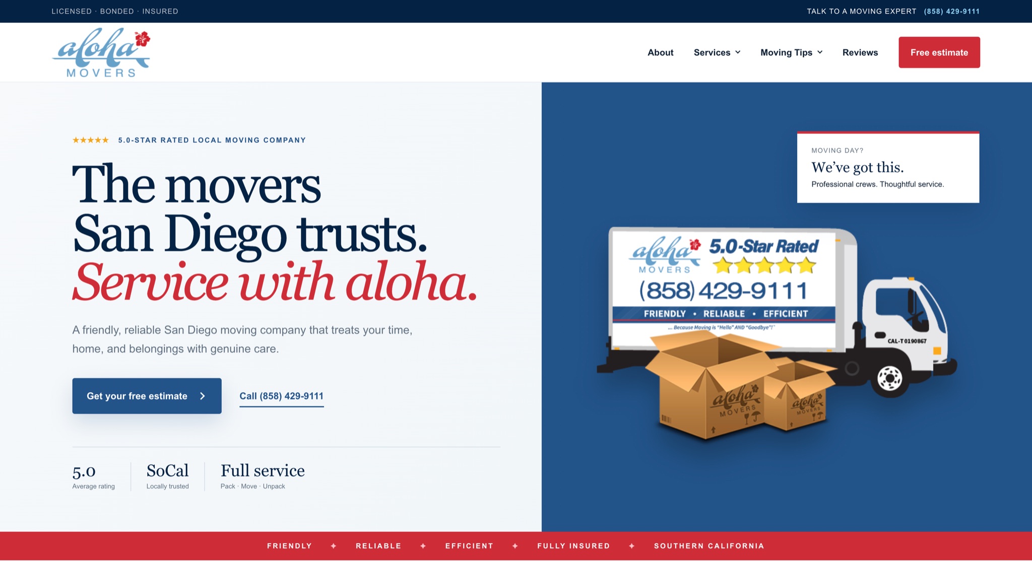Aloha Movers website homepage